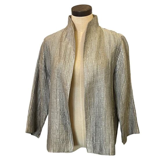 EILEEN FISHER Tan/ Olive Silk Blend Jacket Blazer Cardigan Top Women's size XS - Picture 1 of 9